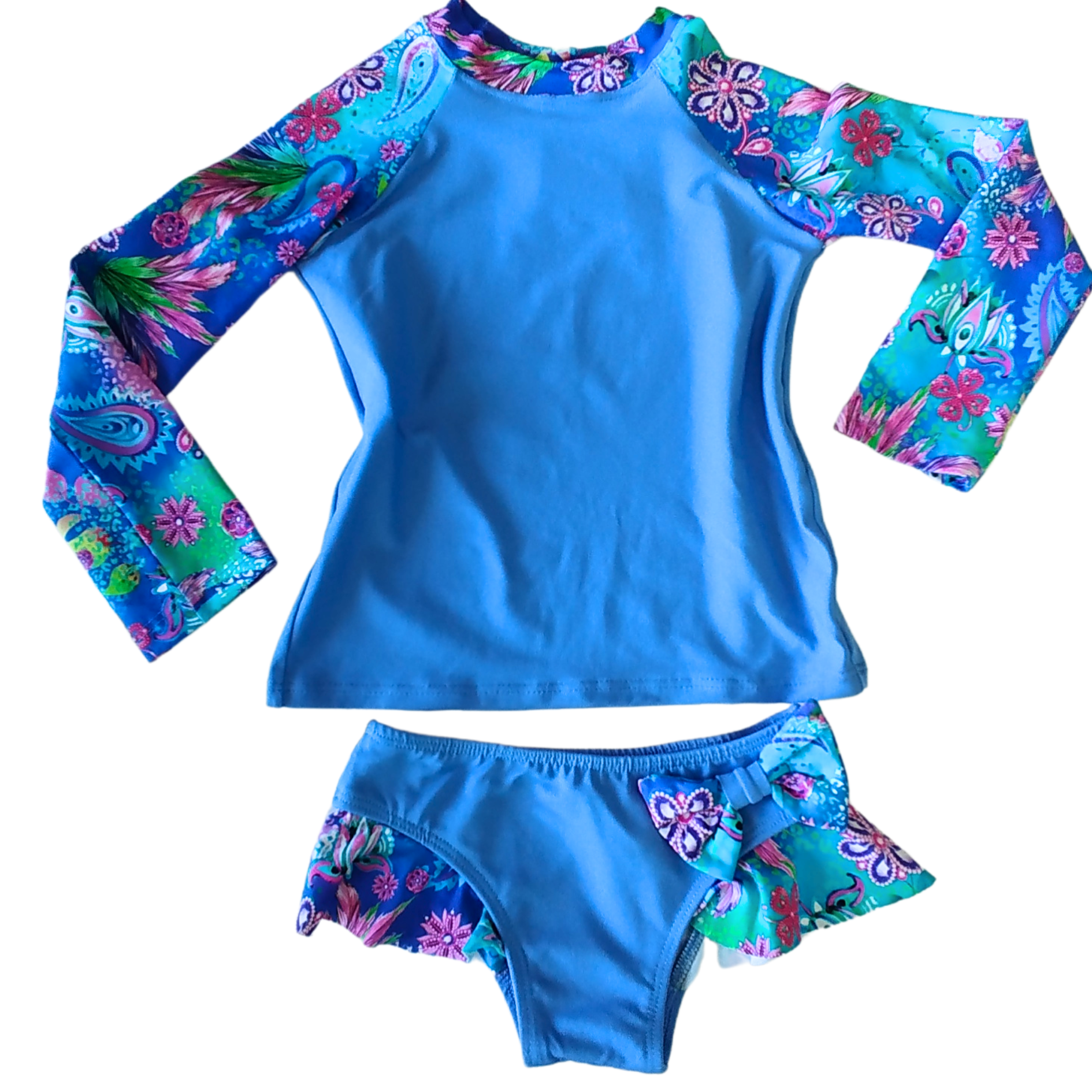 Conjunto Infantil UV - Biquíni Floral Azul com Proteção Solar